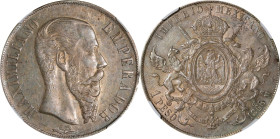 MEXICO. Peso, 1866-Mo. Mexico City Mint. Maximilian I. NGC AU-58.

KM-388.1. Boldly struck with even wear, this handsome example displays a thin lay...