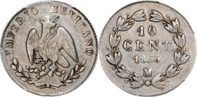 MEXICO. 10 Centavos, 1866-M. Mexico City Mint. Maximilian I. PCGS EF-45.

KM-386.1. A lightly circulated but wholesome example of this imperial mino...