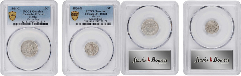 MEXICO. Duo of Silver Minors (2 Pieces), 1864-G. Guanajuato Mint. Maximilian I. ...