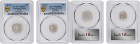 MEXICO. Duo of Silver Minors (2 Pieces), 1864-G. Guanajuato Mint. Maximilian I. Both PCGS Genuine--Cleaned, AU Details Certified.

1) 5 Centavos. KM...