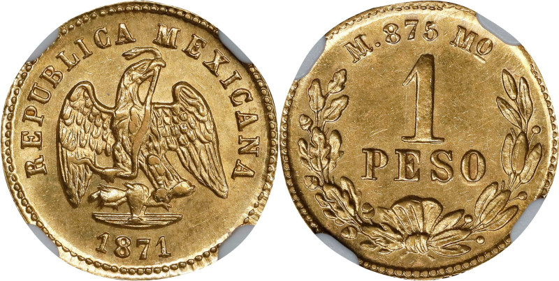 MEXICO. Gold Peso, 1871-Mo M/C. Mexico City Mint. NGC MS-62.

Fr-157; KM-410.5...