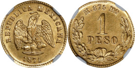 MEXICO. Gold Peso, 1871-Mo M/C. Mexico City Mint. NGC MS-62.

Fr-157; KM-410.5. Nearly-Choice, this charming representative delivers strong details ...