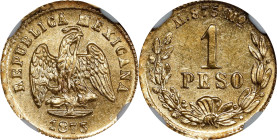 MEXICO. Gold Peso, 1873/1-Mo M. Mexico City Mint. NGC MS-64.

Fr-157; KM-410.5. An impressive near-Gem, yielding rich eye appeal and strongly detail...