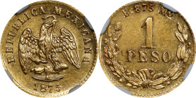 MEXICO. Gold Peso, 1875-Mo B. Mexico City Mint. NGC MS-61.

Fr-157; KM-410.5. An early date example of the type, with this particular example yieldi...