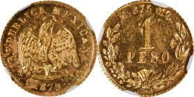 MEXICO. Gold Peso, 1879-Mo M. Mexico City Mint. NGC MS-64.

Fr-157; KM-410.5. Presenting astounding gloss in the fields with a few raised areas on t...
