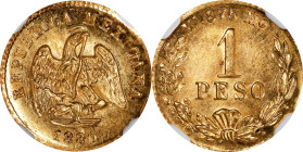 MEXICO. Gold Peso, 1880/70-Mo M. Mexico City Mint. NGC Unc Details--Edge Filing.

Fr-157; KM-410.5. Despite filing that can be seen around the entir...