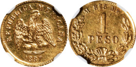 MEXICO. Gold Peso, 1887-Mo M. Mexico City Mint. NGC Unc Details--Cleaned.

Fr-157; KM-410.5. A sharply struck bright little coin with bold devices....