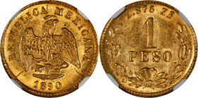 MEXICO. Gold Peso, 1890-Zs Z. Zacatecas Mint. NGC MS-62.

Fr-164; KM-410.6. Mintage: 738. This handsome and nicely preserved little gold coin offers...