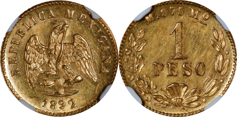 MEXICO. Gold Peso, 1892-Mo M. Mexico City Mint. NGC MS-62.

Fr-157; KM-410.5. ...