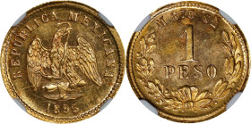 MEXICO. Gold Peso, 1895-Cn M. Culiacan Mint. NGC Unc Details--Spot Removed.

Fr-160; KM-410.2. Despite the spot removal on the reverse, this example...