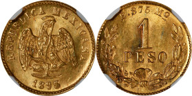 MEXICO. Gold Peso, 1895-Mo B. Mexico City Mint. NGC MS-64.

Fr-157; KM-410.5. Mintage: 8,994 for the date. Tied for third finest certified of the da...