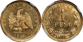 MEXICO. Gold Peso, 1896-Cn M. Culiacan Mint. NGC MS-63.

Fr-160; KM-410.2. Brilliantly lustrous, this exciting representative delivers a stunning vi...