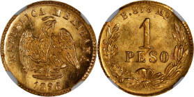 MEXICO. Gold Peso, 1896/76-Mo B. Mexico City Mint. NGC MS-65.

Fr-157; KM-410.5. Mintage: 7,166 for the date. Variety with overdate 9/7, not indicat...