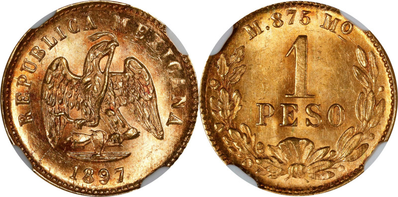 MEXICO. Gold Peso, 1897-Mo M. Mexico City Mint. NGC MS-64.

Fr-157; KM-410.5. ...