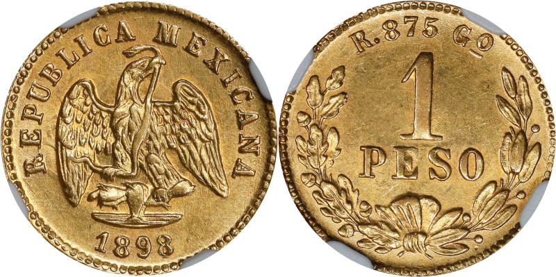 MEXICO. Gold Peso, 1898-Go R. Guanajuato Mint. NGC MS-61.

Fr-161; KM-410.3. A...