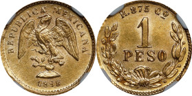 MEXICO. Mint Error -- 5 Centavos Mule -- Gold Peso, 1898-Go R. Guanajuanto Mint. NGC Unc Details--Reverse Cleaned.

Fr-161; KM-410.3. This intriguin...