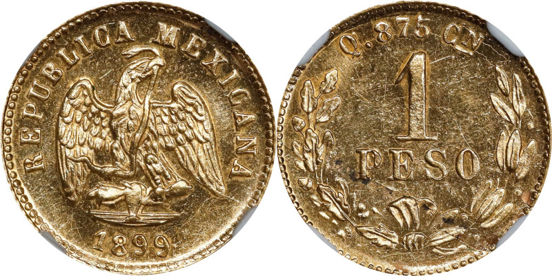MEXICO. Gold Peso, 1899-Cn Q. Culiacan Mint. NGC MS-63.

Fr-160; KM-410.2. Thi...