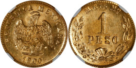 MEXICO. Gold Peso, 1900-Mo M. Mexico City Mint. NGC MS-61.

Fr-157; KM-410.5. Mintage: 9,301 for the date. This gently handled little gold coin exhi...