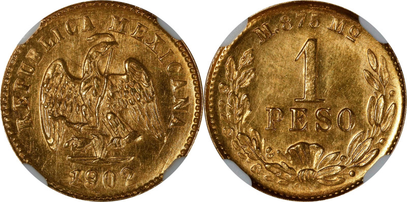 MEXICO. Gold Peso, 1902-Mo M. Mexico City Mint. NGC Unc Details--Cleaned.

Fr-...