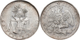 MEXICO. Peso, 1872-Mo M. Mexico City Mint. PCGS AU-58.

KM-408.5. Fully white with tremendous luster throughout. A coin that one could easily envisi...