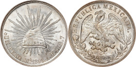 MEXICO. Peso Restrike, "1898"-Mo AM (1949). San Francisco Mint. PCGS MS-63.

KM-409.2. Bordering on fully white. Struck for use in China by Chiang K...