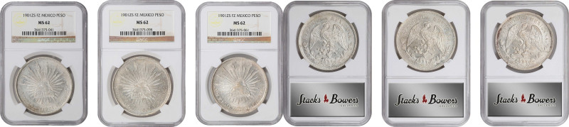 MEXICO. Trio of Pesos (3 Pieces), 1901-Zs FZ. Zacatecas Mint. All NGC MS-62 Cert...