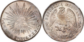MEXICO. Peso, 1902-Zs FZ. Zacatecas Mint. NGC MS-63.

KM-409.3. Minimally marked with sprinkled ice-blue tone on both sides.

Estimate: $200.00- $...