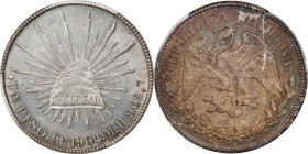 MEXICO. Peso, 1904-Cn MH. Culiacan Mint. PCGS MS-63.

KM-409. A highly attractive example, sporting lightly glossy fields throughout and with the en...