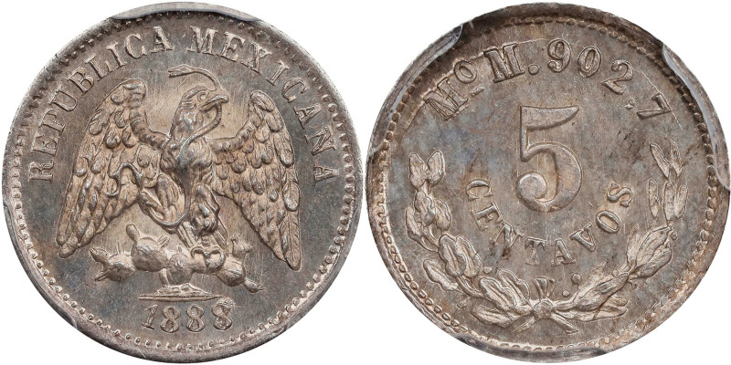 MEXICO. 5 Centavos, 1888/7-Mo M. Mexico City Mint. PCGS MS-65.

KM-398.7. Over...