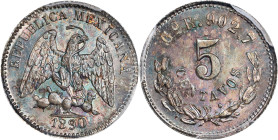 MEXICO. 5 Centavos, 1890-Go R. Guanajuato Mint. PCGS MS-66.

KM-398.5. An entrancing premium Gem, with an all enveloping tone that coats the well st...