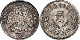 MEXICO. 5 Centavos, 1890-Zs Z/Mo M. Zacatecas Mint. PCGS MS-66.

KM-398.10. A fairly difficult variant, this example presents a clear overmintmark a...