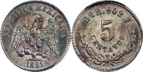 MEXICO. 5 Centavos, 1891-Go R. Guanajuato Mint. PCGS MS-66.

KM-398.5. Tied with just one other example for the top spot in the PCGS census, this da...
