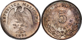 MEXICO. 5 Centavos, 1901-Zs Z. Zacatecas Mint. PCGS MS-67.

KM-400.3. A deceivingly SCARCE Zacatecas minor denomination, hailing from a relatively s...