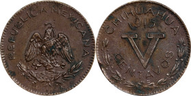 MEXICO. Chihuahua. Pattern 5 Centavos, 1915. PCGS Genuine--Environmental Damage, AU Details.

KM-Pn5; GB-59. A RARE revolutionary pattern with sharp...