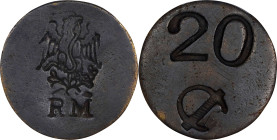MEXICO. Estado de Mexico - Amecameca. Brass 20 Centavos, ND (1915). PCGS EF-45.

KM-682; GB-248. A darkly toned example of this revolutionary issue ...