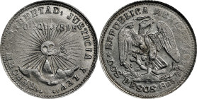 MEXICO. Guerrero. 2 Pesos, 1914-GRO. PCGS MS-62.

KM-643. Remarkably well-struck aside from some missing detailing in one quarter of the coin, with ...