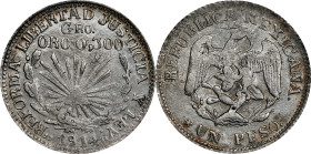 MEXICO. Guerrero. Peso, 1914-GRO. PCGS AU-58.

KM-641. Variety with dot after "PESO". Lightly-handled, with smooth, dove-gray surfaces. Slight strik...
