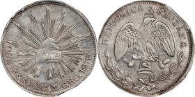 MEXICO. Guerrero. Campo Morado. Mint Error -- Straight End Clip -- 2 Pesos, 1915-CM GRO. PCGS AU-58.

KM-662. Struck by the forces of Emiliano Zapat...
