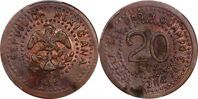 MEXICO. Puebla. Tetela del Oro y Ocampo. 20 Centavos, 1915. PCGS AU-58.

KM-76...