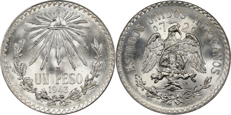 MEXICO. Peso, 1943-M. Mexico City Mint. PCGS MS-67.

KM-455. Almost perfectly ...