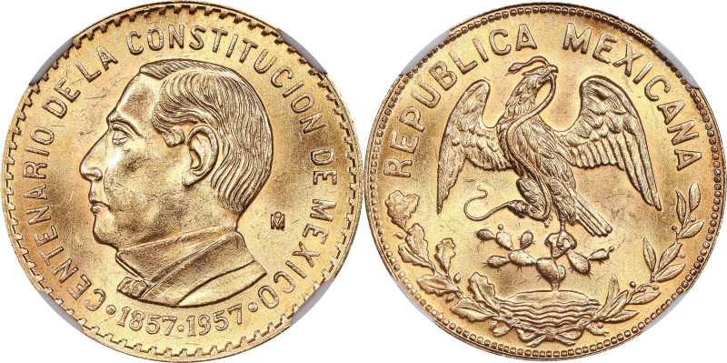 MEXICO. Constitution Centennial Gold Medallic 10 Pesos, 1957-Mo. Mexico City Min...