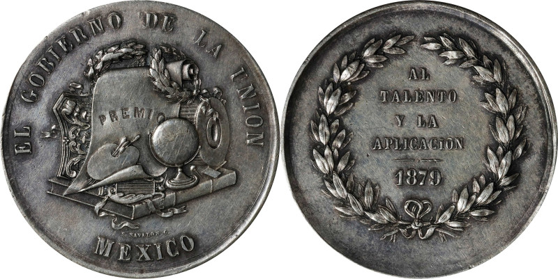 MEXICO. El Gobierno de Union Silver Scholastic Medal, 1879. EXTREMELY FINE.

G...