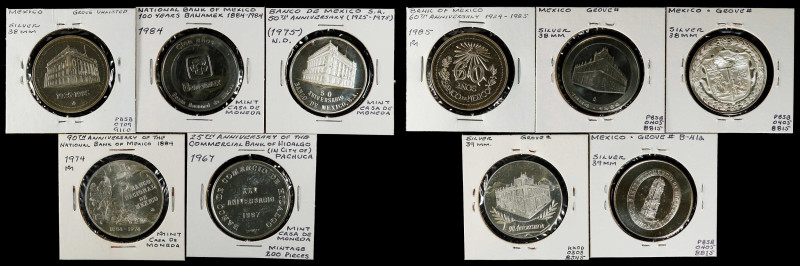 MEXICO. Quintet of Bank Commemorative Silver Medals (5 Pieces), 1967-1985. Avera...