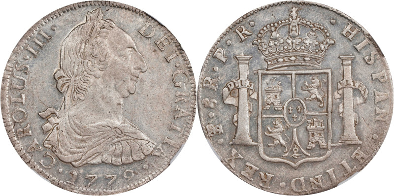 BOLIVIA. 8 Reales, 1779-PTS PR. Potosi Mint. Charles III. NGC AU-58.

KM-55; C...