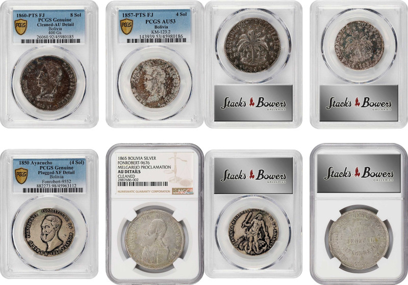 BOLIVIA. Quartet of Silver Issues (4 Pieces), 1850-65. All NGC or PCGS Certified...