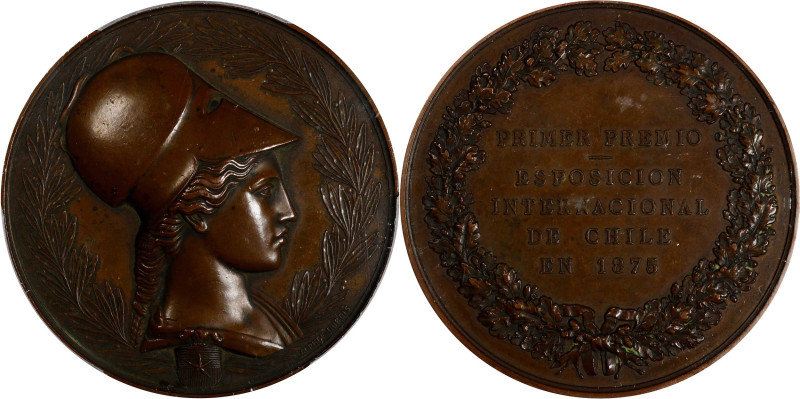 CHILE. International Exposition Bronze Award Medal, 1875. PCGS SPECIMEN-58.

B...