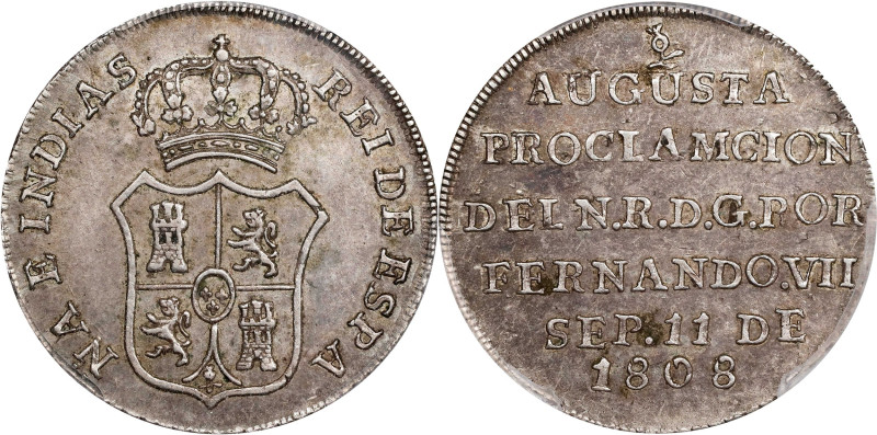 COLOMBIA. Silver Proclamation Medallic 2 Reales, 1808. Ferdinand VII. PCGS AU-53...