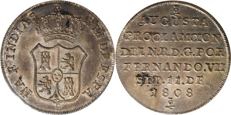 COLOMBIA. Silver Proclamation Medallic 2 Reales, 1808. Ferdinand VII. EXTREMELY ...