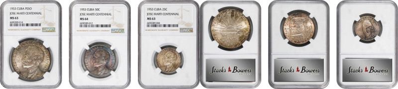 CUBA. Trio of Silver Issues (3 Pieces), 1953. Philadelphia Mint. All NGC Certifi...