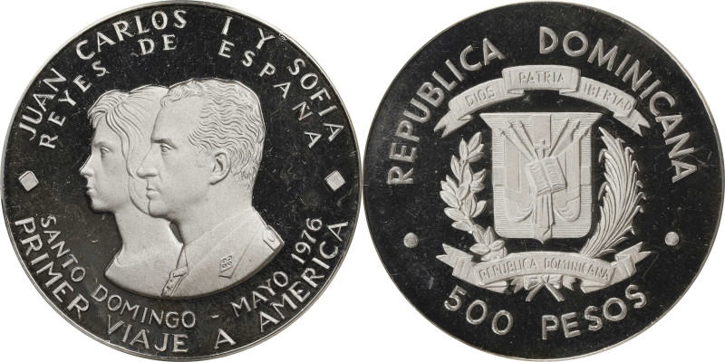 DOMINICAN REPUBLIC. Silver 500 Pesos Piefort, 1976. PCGS SPECIMEN-67.

KMX-P1....